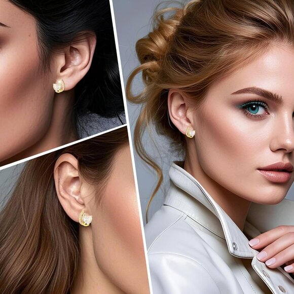 Elegant 14K Gold Plated Heart-Shaped Cubic Zirconia Stud Earrings for Sensitive - Picture 5 of 7